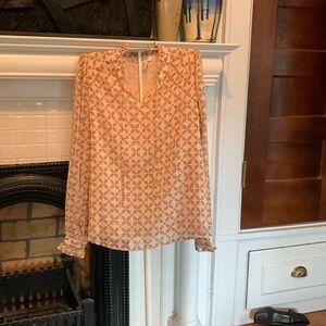 Rachel Zoe front tie ruffle cuff blouse with‎ metallic embellishments. Worn 1-2x